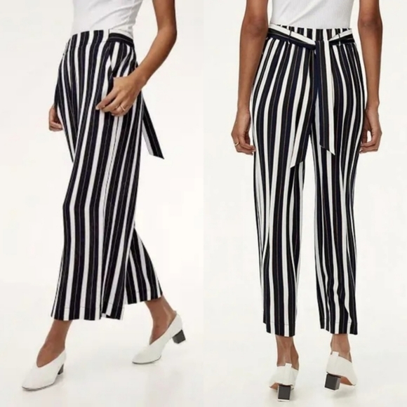 Wilfred Pants - Wilfred Blue White Faun Pants Small Waist Tie Ankle Aritzia Wide Leg Striped